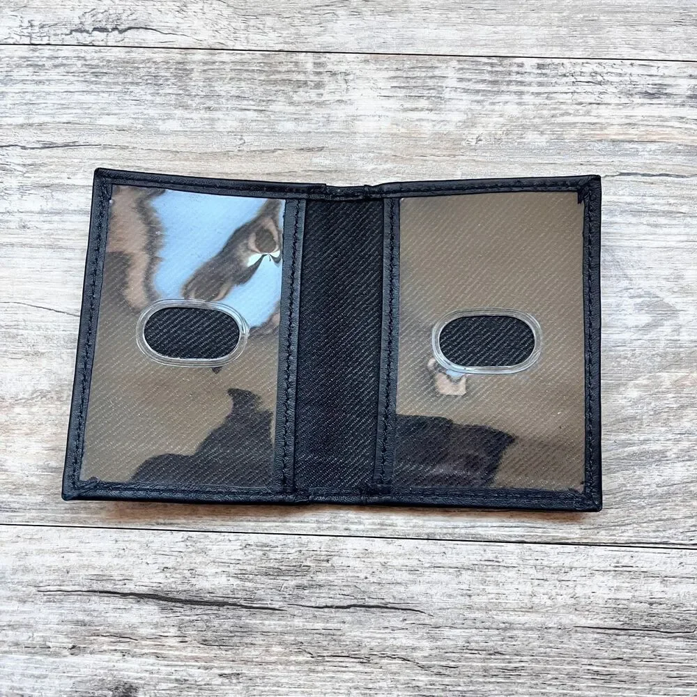 Black Genuine Leather Bifold Wallet Minimalist Slim ID Card Holder Men's Fold